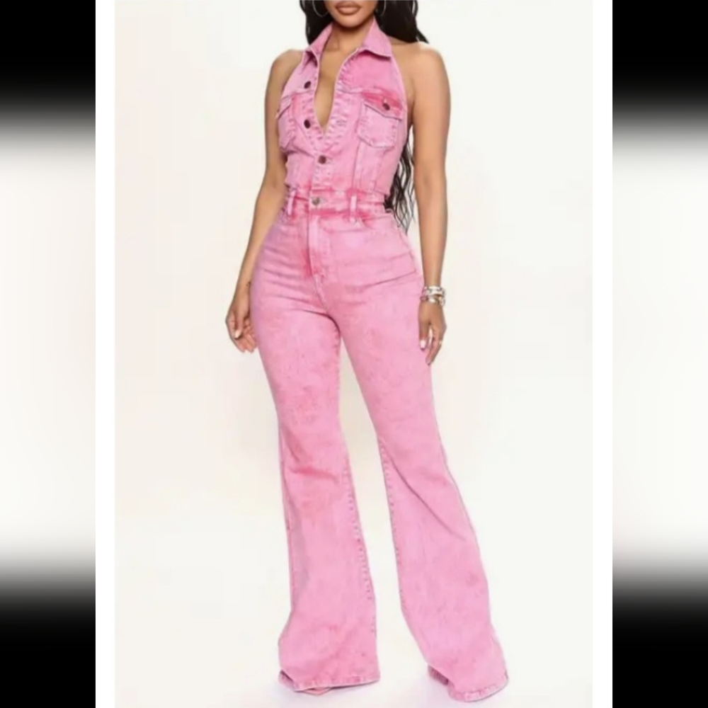 Pink Denim Women's Jumpsuit